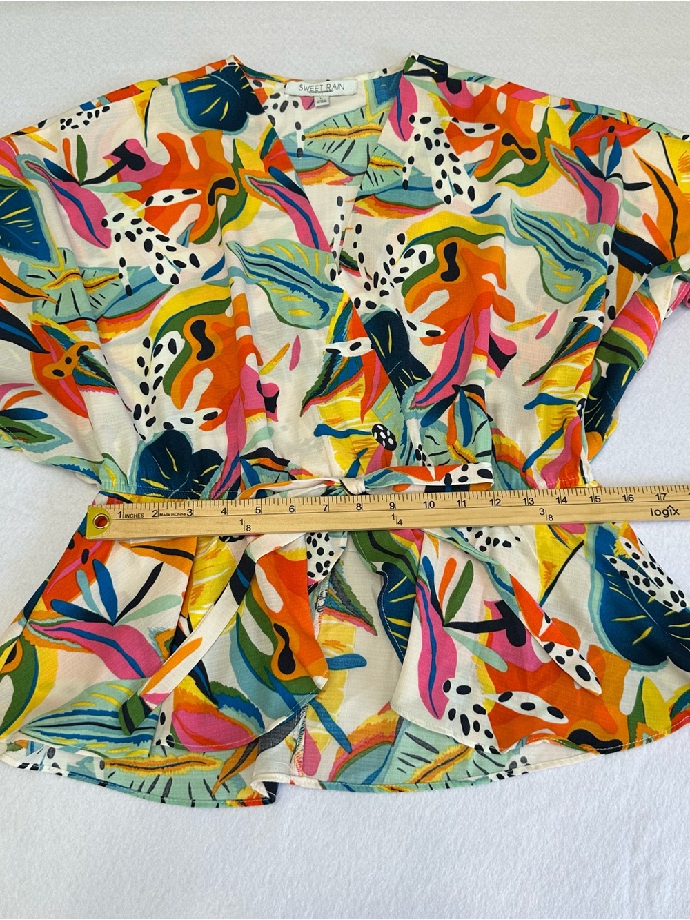Sweet Rain Dolman Sleeve Top Peplum Floral Tropical Resort Artsy Dopamine Sz L - Picture 9 of 9